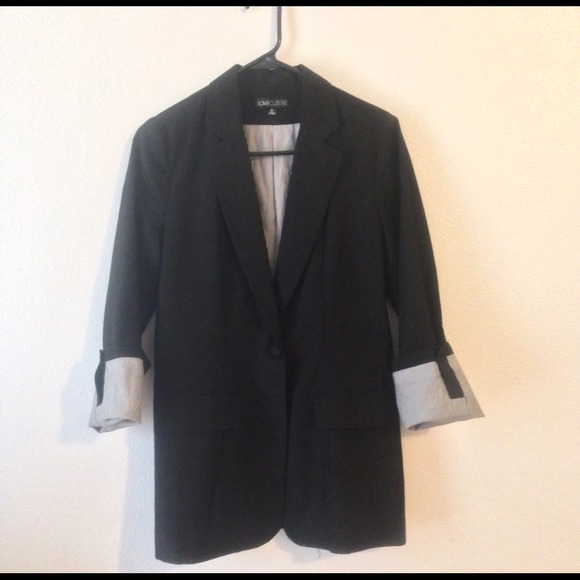 Black blazer with pinstripe inner lining
