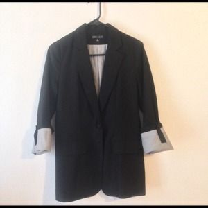 Black blazer with pinstripe inner lining