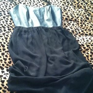 Black faux leather top, maxi dress