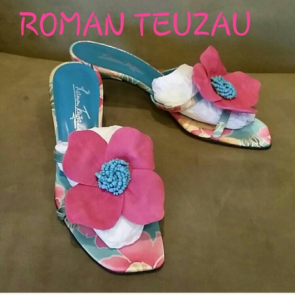 ROMAN TEUZAU Shoes - RAMAN TEUZAU PINK SANDLE FLOWER HEEL