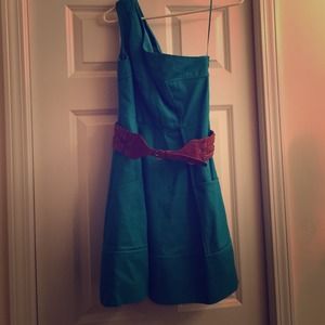 One Shoulder Teal Dress