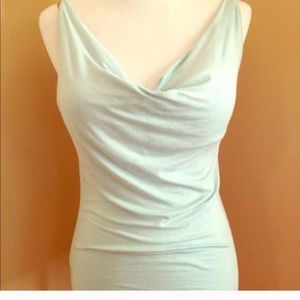 Very light blue, draped neck, spaghetti strap, top