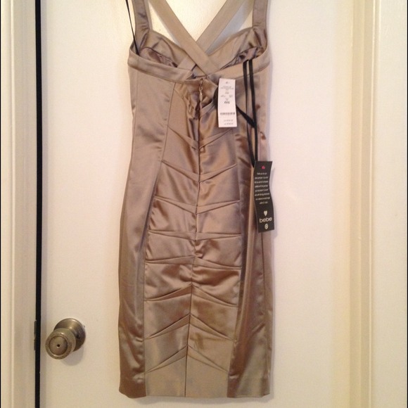 BEBE -Brand New w tag:  Dane Satin Pintuck Dress - Picture 2 of 4