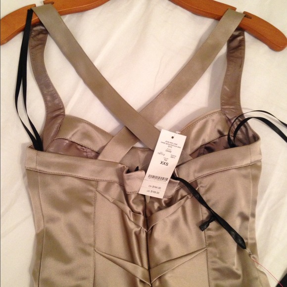BEBE -Brand New w tag:  Dane Satin Pintuck Dress - Picture 3 of 4