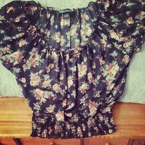 Sheer Ruffled Floral Crop Top