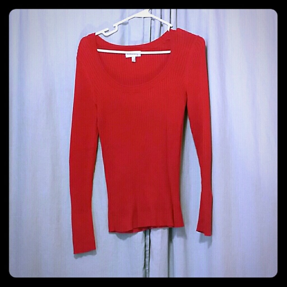 Simple red sweater with scoop necklone