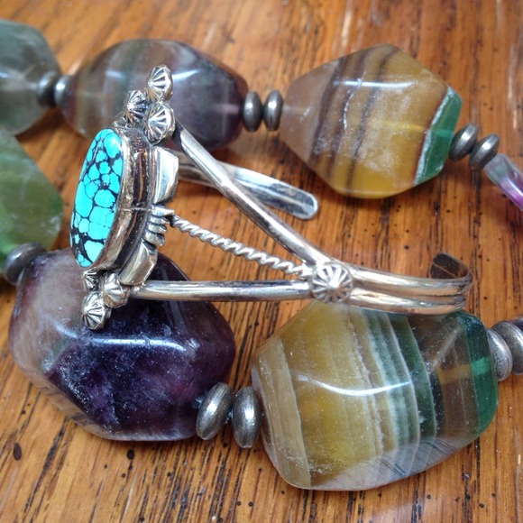 STERLING & TURQUOISE CUFF BRACELET - Picture 2 of 4