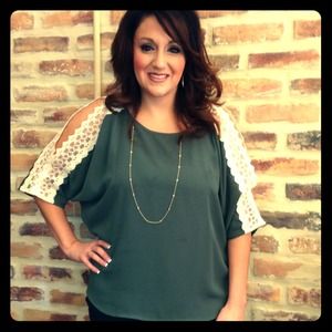 Olive green and cream lace top
