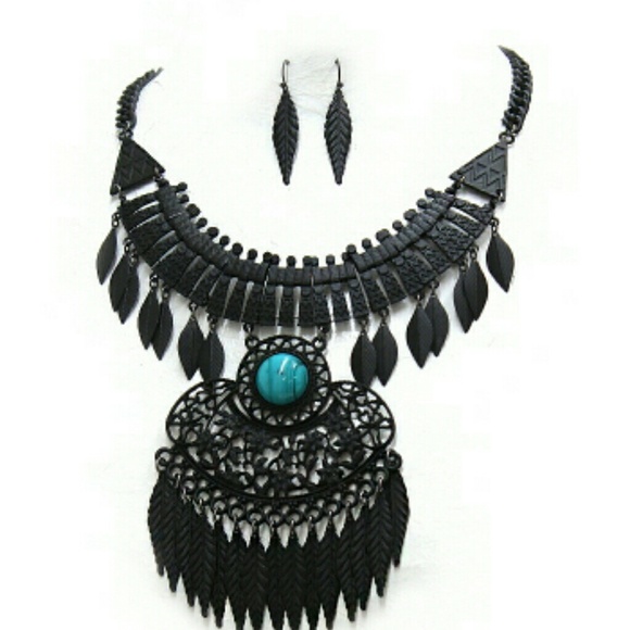 Black Tribal Necklace & Earring Set