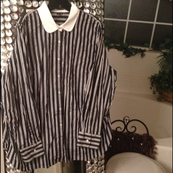 Black and white striped button front blouse - Picture 1 of 2