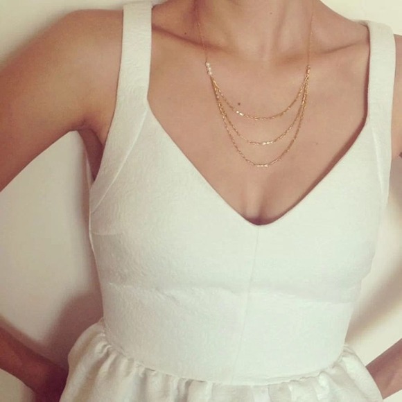 Boutique Jewelry - Gold color layering necklace with 3 tiny pearls