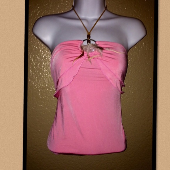 Pink silky halter top
