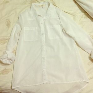 White sheer button down