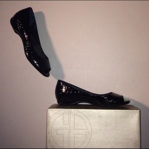 Marcela Black Flats with PeepToe in Size 8