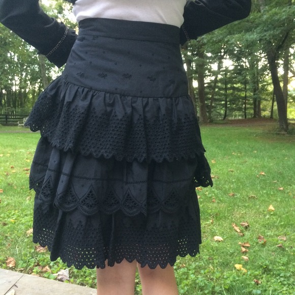 Catherine Malandrino Tiered Black Eyelet Skirt - Picture 2 of 3