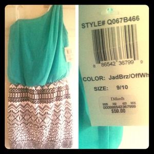 Teal and Aztec one shoulder dress
