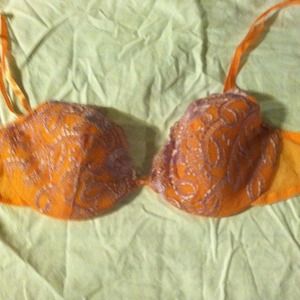 Purple/Orange Embroidered Bra, Size 34B