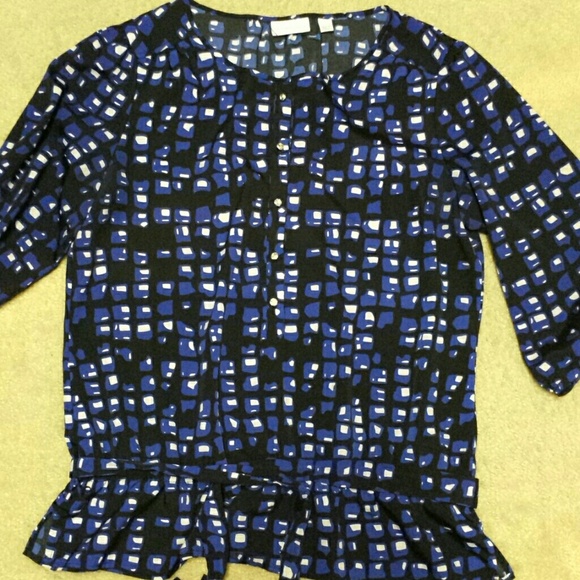 Blue, black & white blouse