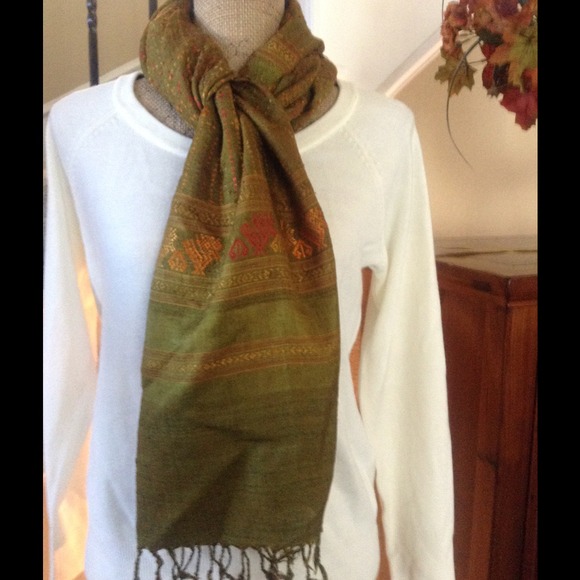 Olive green thai silk scarf.