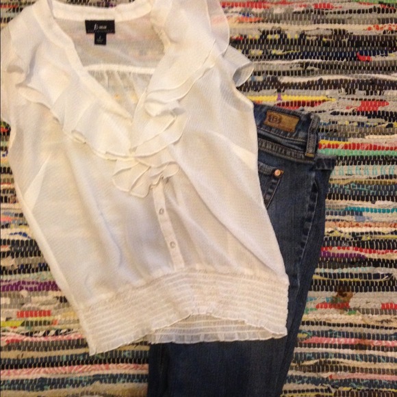 B.wear dressy ruffle front sheer top.