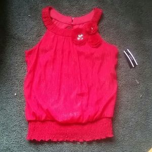 Red with shiny thread and flowered top