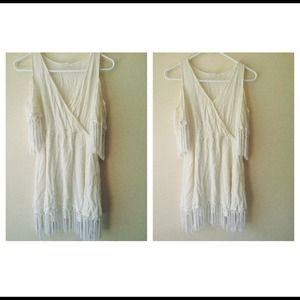 Creme Off The Shoulder Dress w/ Fringe