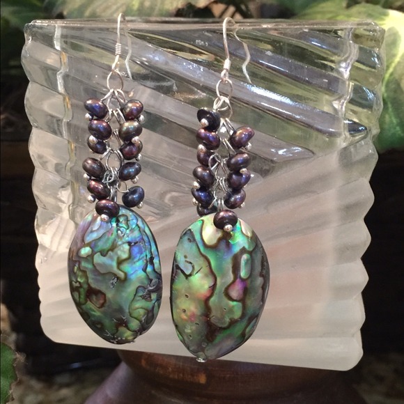 ๐HP๐ Pearl & Abalone Earrings w 925 Silver Hook - Picture 2 of 2