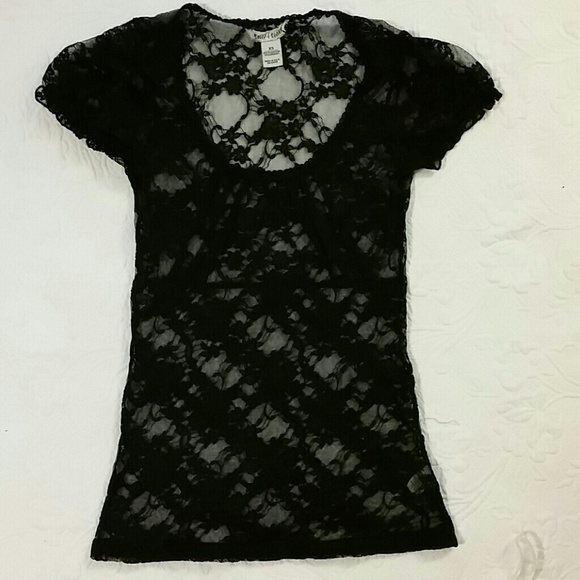 Black lace floral see through shirt