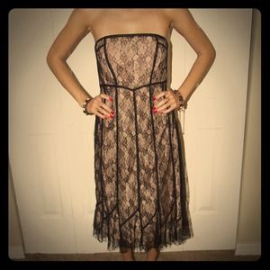 Lace strapless dress.