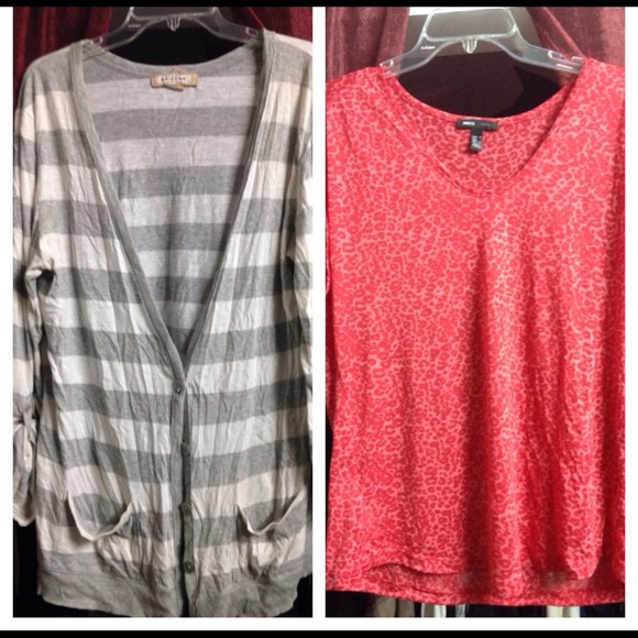 *Bundle* Red Shirt & Gray & White Cardigan