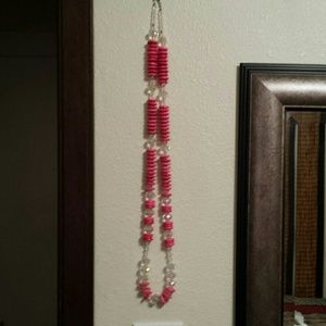 Long pink chunky necklace