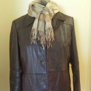 Brown leather coat