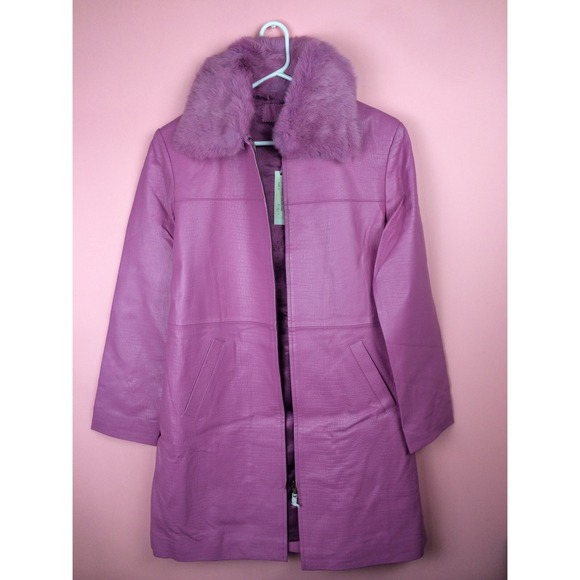 Deadstock 1990s pink leather fur jacket