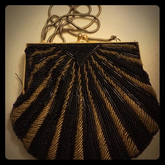 VINTAGE Gold and black beaded evening clutch
