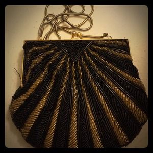 VINTAGE Gold and black beaded evening clutch