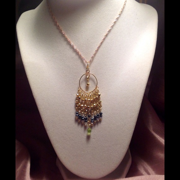 14k Gold, Faceted Peridot, Black Spinel Pendant