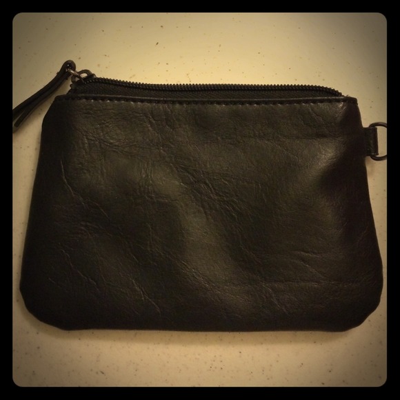 Black faux leather change purse