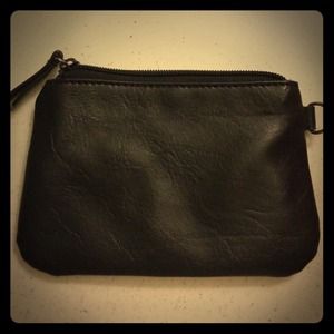 Black faux leather change purse