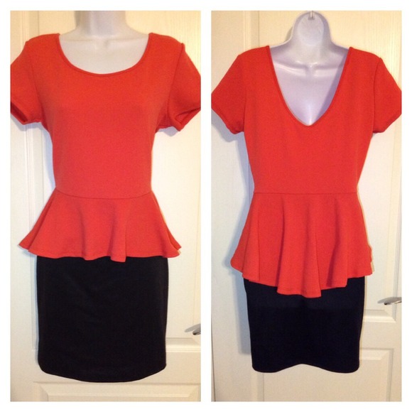 Coral & black peplum dress