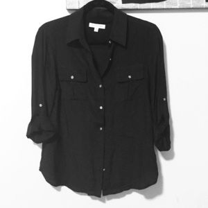 Silk black button down