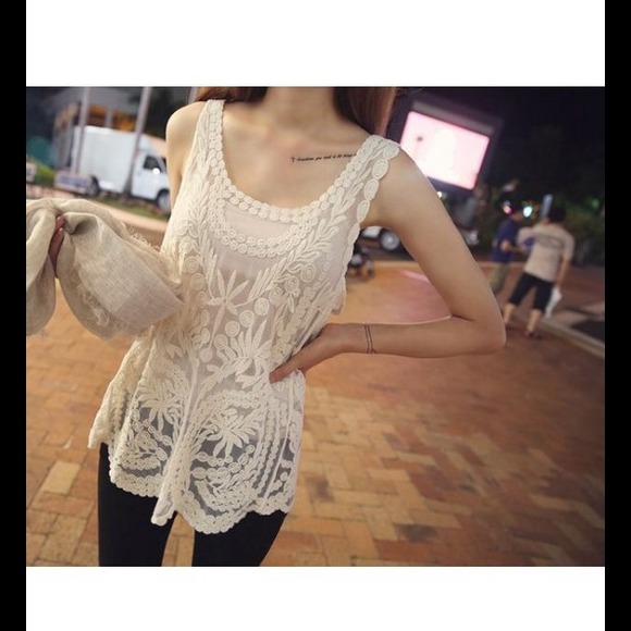 Lace crochet-like see-thru tank