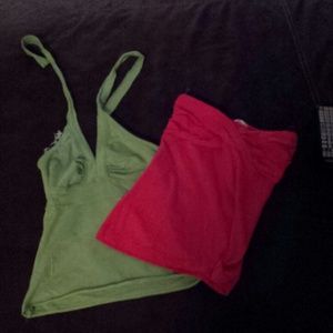 Bundled tops lime green and red