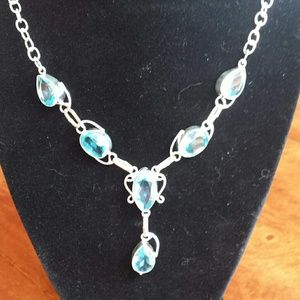 Quartz blue topaz and silver Necklace 231