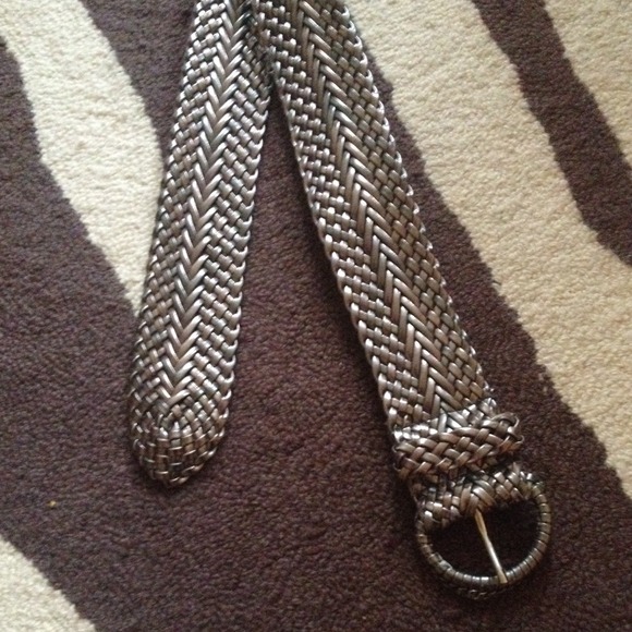 Ann Taylor Silver Woven Vegan Leather Belt