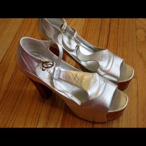 Silver Jeffrey Campbell Foxy platform shoes