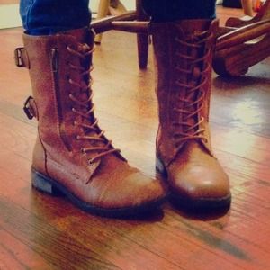 Brown combat boots
