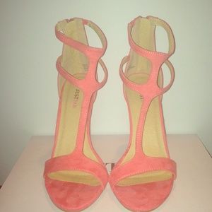 Salmon Pink Faux Suede Sandals