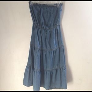 Strapless Denim Midi Dress