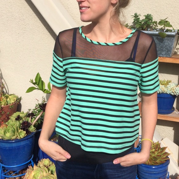 Mesh striped crop top