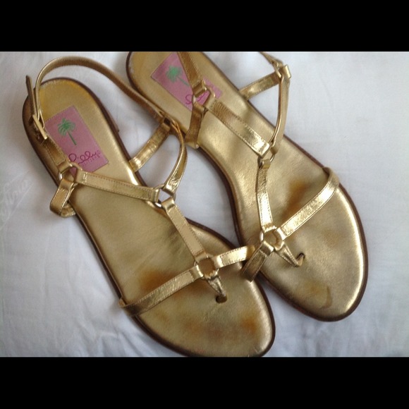 USED Lilly Pulitzer Gold Thong Sandal Size 10